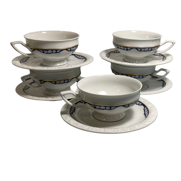 Rosenthal Group Blue & White Garland Classic Rose 5pc Tea/Coffee Cup Set Germany Classic Rose