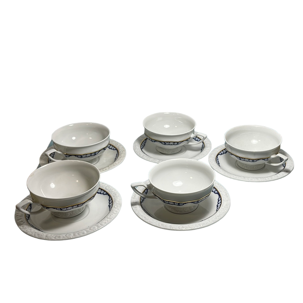 Rosenthal Group Blue & White Garland Classic Rose 5pc Tea/Coffee Cup Set Germany Classic Rose
