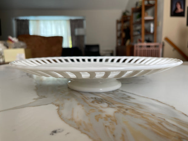 White Milk Glass Cake Short Pedestal Plate by Westmoreland