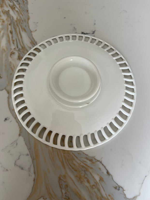 White Milk Glass Cake Short Pedestal Plate by Westmoreland