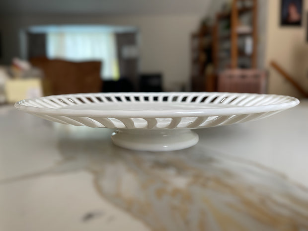 White Milk Glass Cake Short Pedestal Plate by Westmoreland