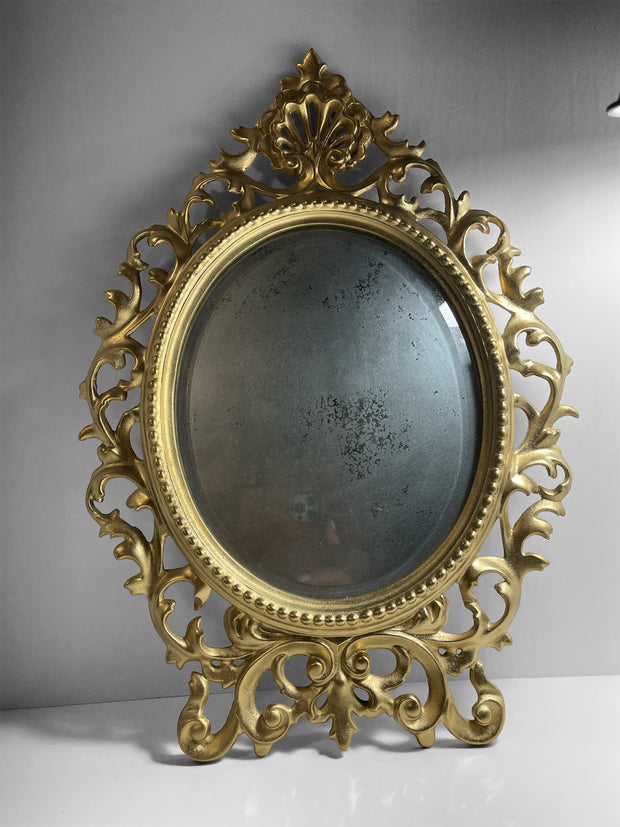 Antique Ornate Accent Mirror Heavy Metal In Gold