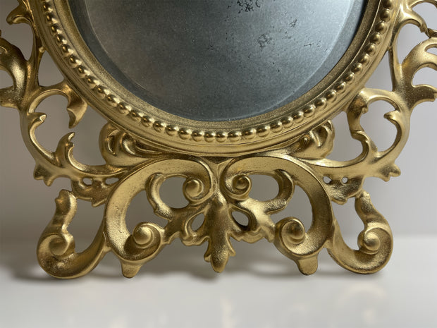 Antique Ornate Accent Mirror Heavy Metal In Gold