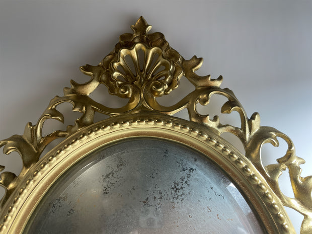 Antique Ornate Accent Mirror Heavy Metal In Gold