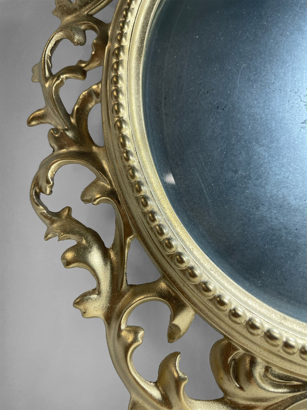 Antique Ornate Accent Mirror Heavy Metal In Gold