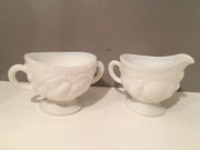 Milk Glass Sugar Creamer 1950s Set Cottage Chic Vintage