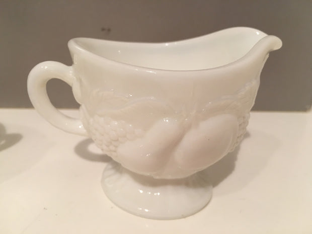 Milk Glass Sugar Creamer 1950s Set Cottage Chic Vintage