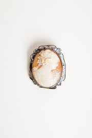 Antique Victorian Cameo Brooch, Silver Plate. Genuine 1890s
