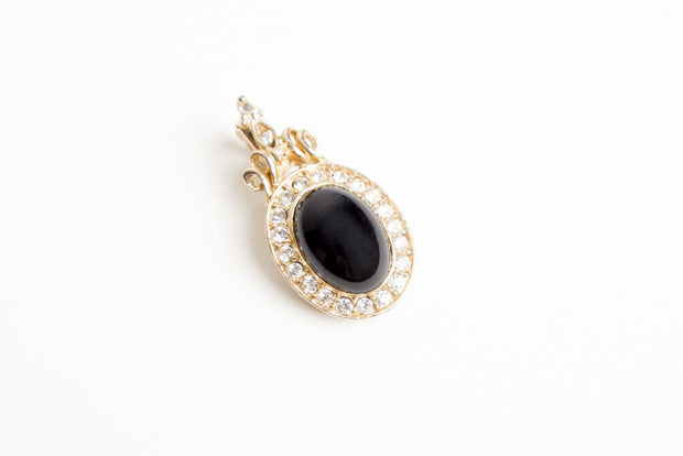 Faux Black Onyx & Gold Diamond Pendant Vintage