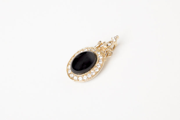 Faux Black Onyx & Gold Diamond Pendant Vintage