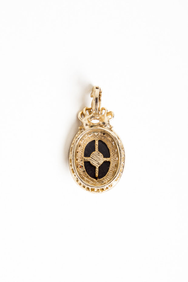 Faux Black Onyx & Gold Diamond Pendant Vintage