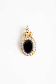 Faux Black Onyx & Gold Diamond Pendant Vintage