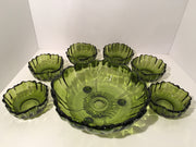 Retro Green C Bowl wt Matching 6 Small Bowls
