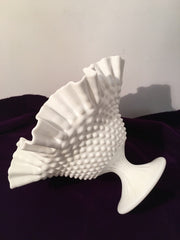 Fenton Vintage Hobnail Ruffled Ribbed Pedestal Large Wide Open Bowl Cottage Chic
