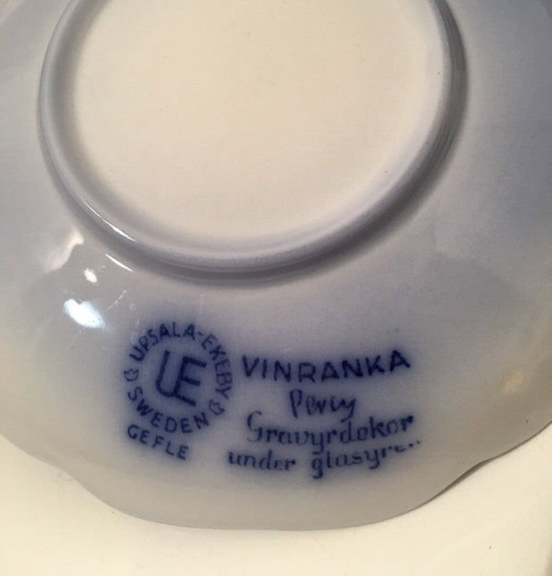 Espresso Cup & Saucer 6pc Set Flow Blue Upsala Ekeby Sweden Vinnanka Percy by Gefle 1940s Vintage