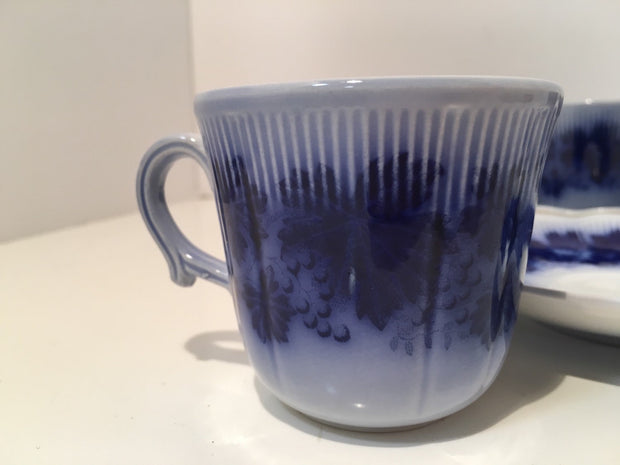 Espresso Cup & Saucer 6pc Set Flow Blue Upsala Ekeby Sweden Vinnanka Percy by Gefle 1940s Vintage