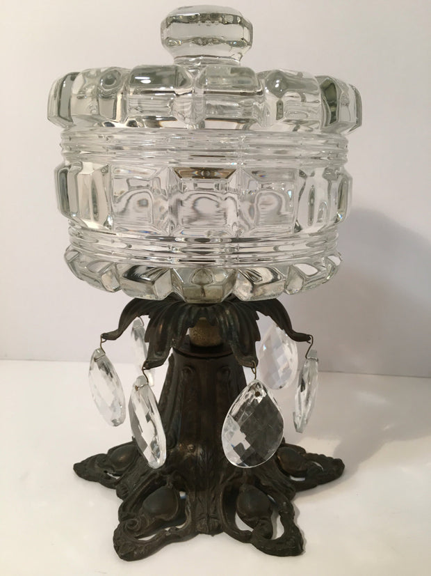 Vintage Crystal & Metal Centerpiece Candy Dish/ Table Deco Art Deco