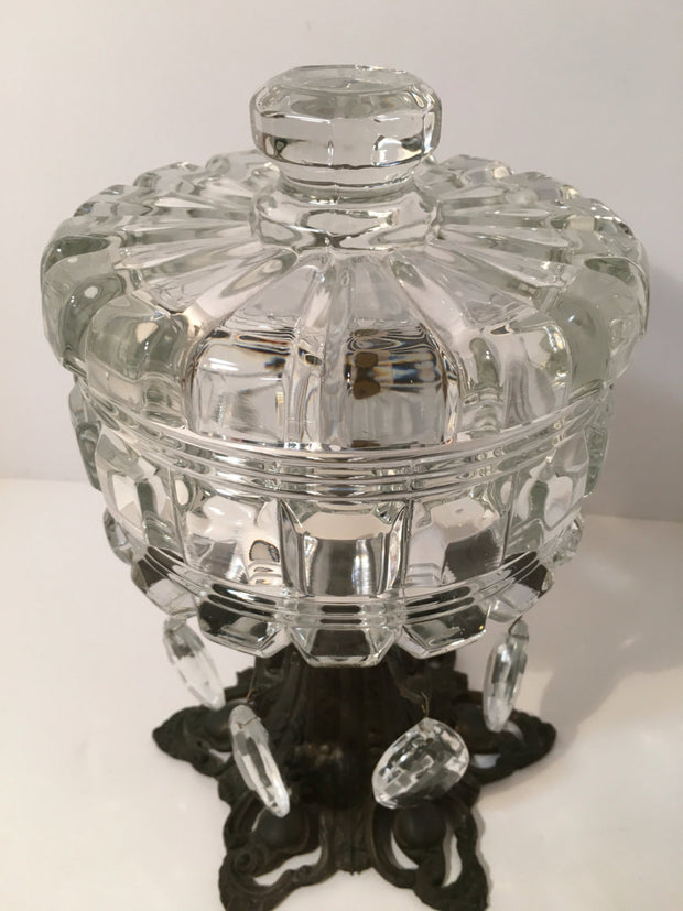 Vintage Crystal & Metal Centerpiece Candy Dish/ Table Deco Art Deco