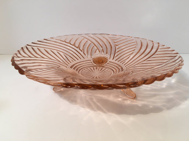 Pink Depression Glass 3 Footed Swirl Bowl/Dish by Anchor Hocking
