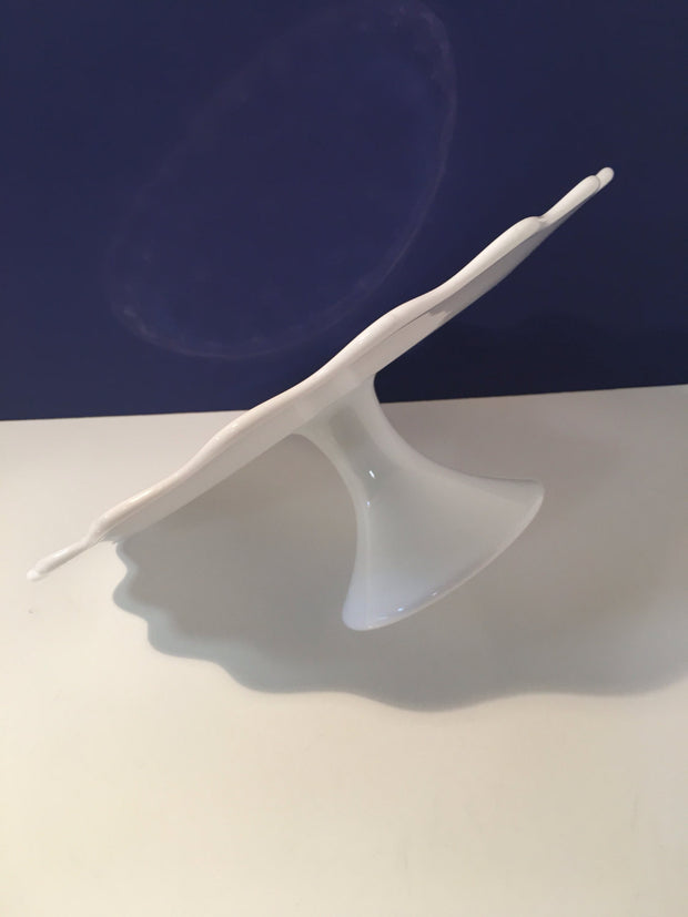 Fenton Spanish Lace  Scalloped Edge Pedestal Cake Stand/ Plate  White Milk Glass 1950s Item SPFN2611