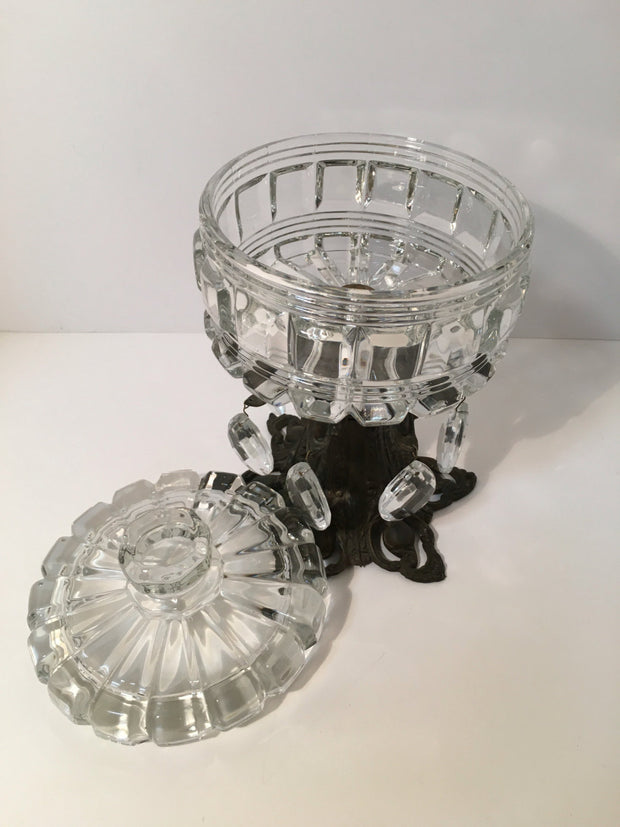Vintage Crystal & Metal Centerpiece Candy Dish/ Table Deco Art Deco