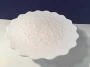 Fenton Spanish Lace  Scalloped Edge Pedestal Cake Stand/ Plate  White Milk Glass 1950s Item SPFN2611