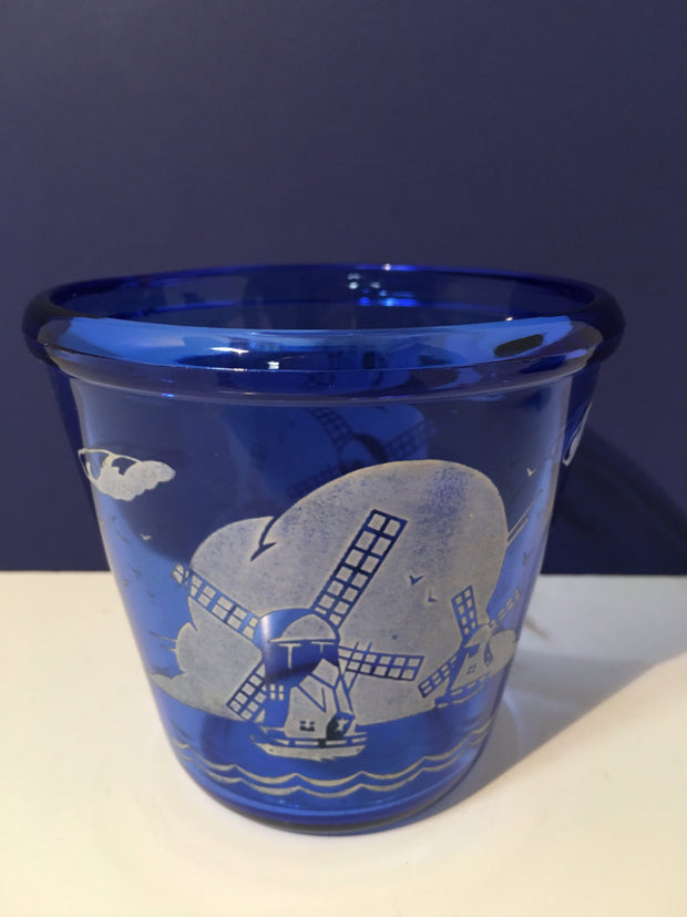 Hazel Atlas 1930s Depression Glass Cobalt Blue Windmill Ice Bucket Small Antique