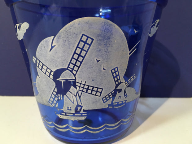 Hazel Atlas 1930s Depression Glass Cobalt Blue Windmill Ice Bucket Small Antique
