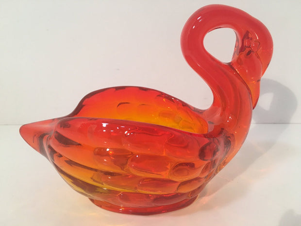 Vintage Viking Art Glass Amberina Swan Candy/Soap dish or Accent Piece