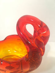 Vintage Viking Art Glass Amberina Swan Candy/Soap dish or Accent Piece