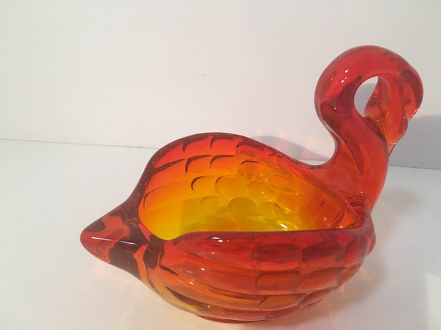 Vintage Viking Art Glass Amberina Swan Candy/Soap dish or Accent Piece