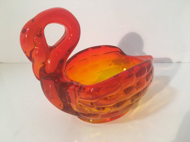 Vintage Viking Art Glass Amberina Swan Candy/Soap dish or Accent Piece