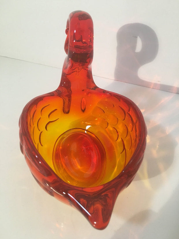 Vintage Viking Art Glass Amberina Swan Candy/Soap dish or Accent Piece