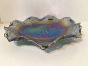 Blue Iridescent Carnival Glass Diamond Ruffled Dish/Bowl by Indiana Glass Vintage Collectable