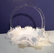Fenton SilverCrest Ruffled Edge Milk Glass 1950s Small 8" Dia Wedding Basket Glass Bowl