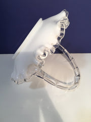 Fenton SilverCrest Ruffled Edge Milk Glass 1950s Small 8" Dia Wedding Basket Glass Bowl