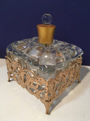 Vintage Filigree Gold Jewel Box & Perfume Bottle's 3Pc Set