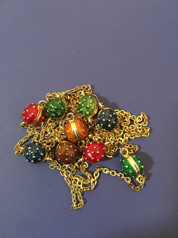 Enameled Beads Necklace Colored Raised Gold dotted Long Chain Fashion On Sale
