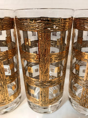 Vintage MidCentury Glasses Highball  Ice Tea 4 PC Set 1950s -60s 24Kt Gold Plated Culver Imperial Glass Sekai Ich