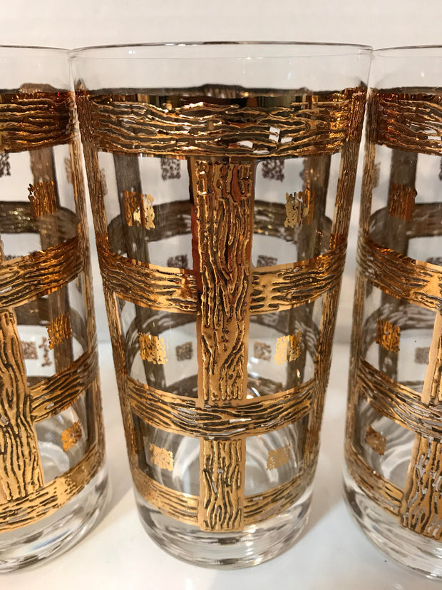 Vintage MidCentury Glasses Highball  Ice Tea 4 PC Set 1950s -60s 24Kt Gold Plated Culver Imperial Glass Sekai Ich