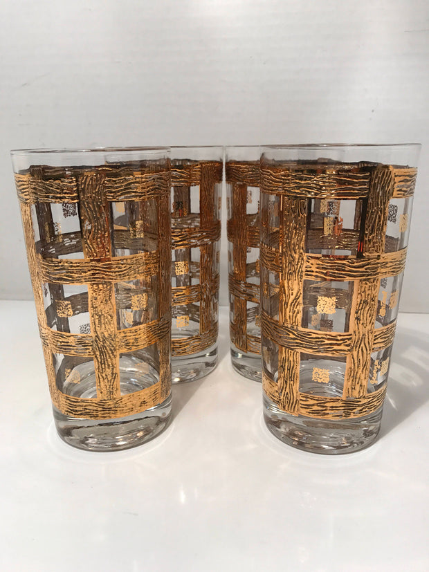 Vintage Etched Gold Cocktail - Highball Glasses, Set of 6 Vintage Whiskey,  Bourbon, Scotch Glasses, Mid Century Gold Highballs, Home Barware