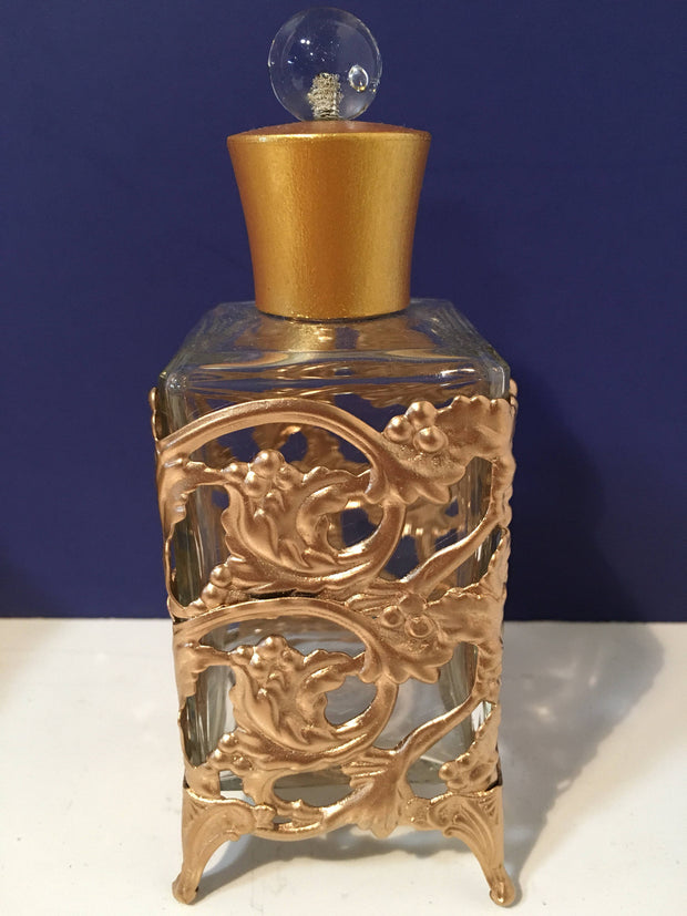 Vintage Filigree Gold Jewel Box & Perfume Bottle's 3Pc Set