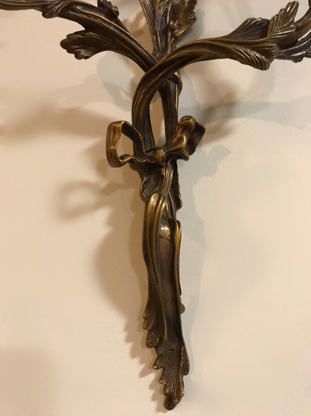 Vintage Wall Candelabra  Bronze Twisted Stems Flower & Bow Sconce French Home Decor Dining Room Living Room elegance