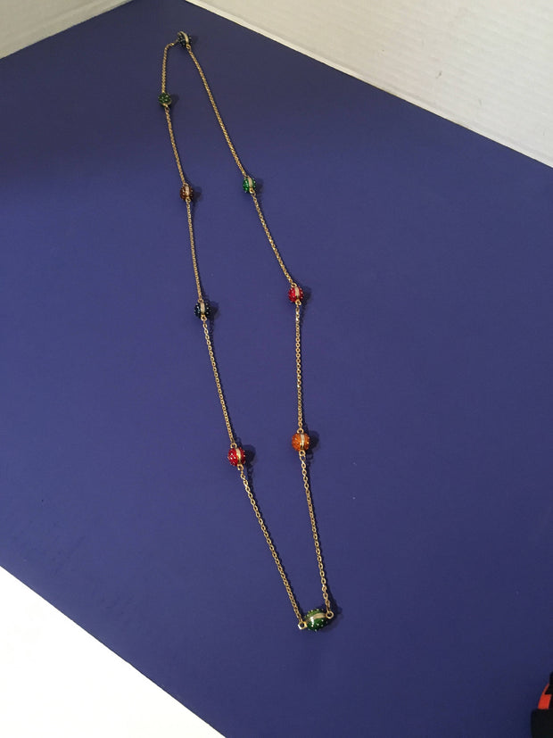 Enameled Beads Necklace Colored Raised Gold dotted Long Chain Fashion On Sale