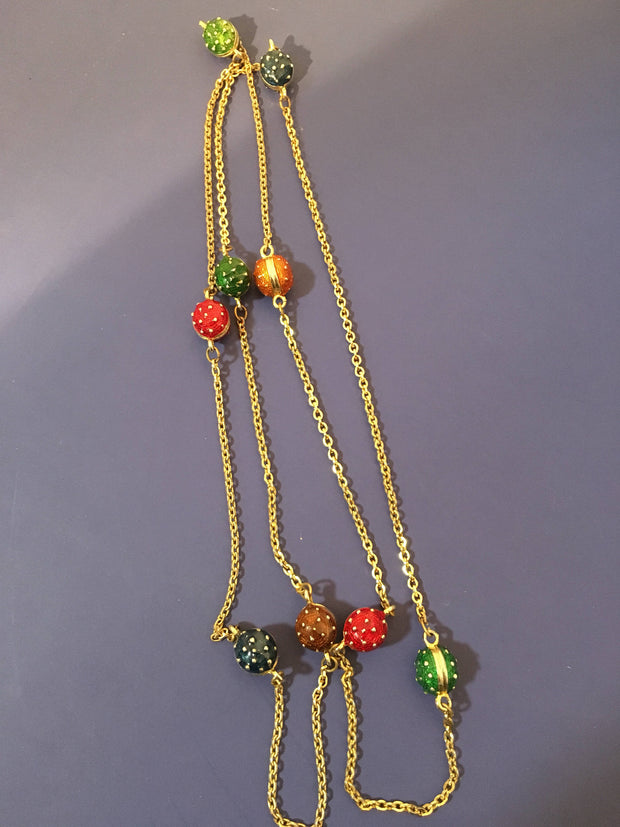 Enameled Beads Necklace Colored Raised Gold dotted Long Chain Fashion On Sale