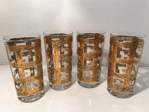 Vintage MidCentury Glasses Highball  Ice Tea 4 PC Set 1950s -60s 24Kt Gold Plated Culver Imperial Glass Sekai Ich