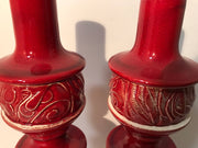 Mid century Pottery Red Table Candle Holders Set