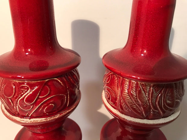 Mid century Pottery Red Table Candle Holders Set
