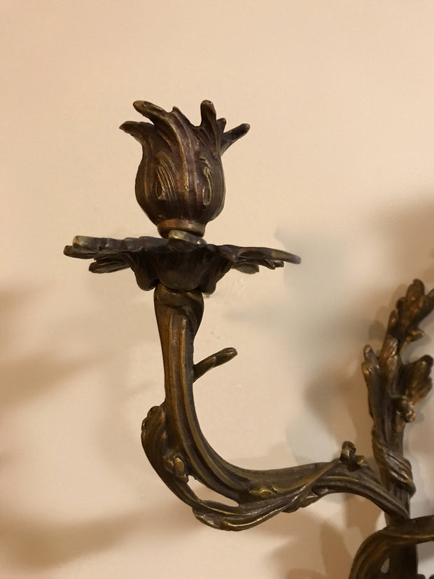 Vintage Wall Candelabra  Bronze Twisted Stems Flower & Bow Sconce French Home Decor Dining Room Living Room elegance