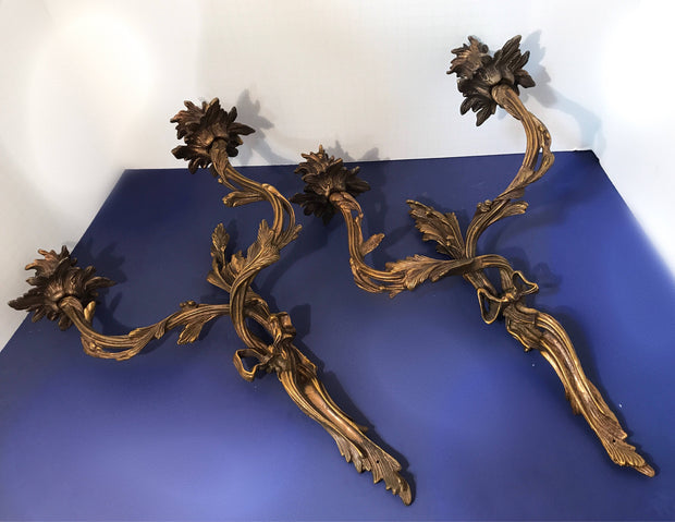 Vintage Wall Candelabra  Bronze Twisted Stems Flower & Bow Sconce French Home Decor Dining Room Living Room elegance